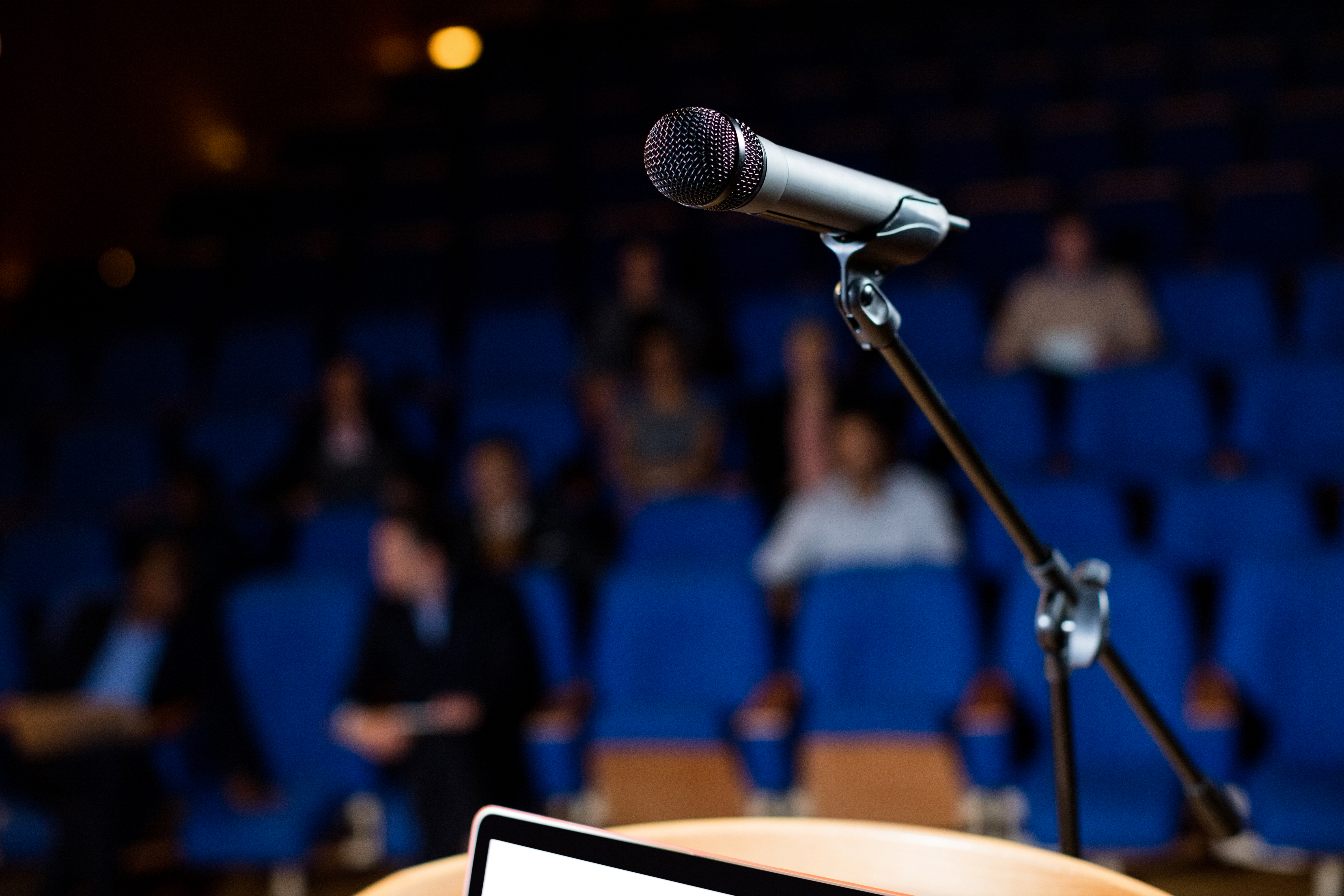 Close-up of microphone at conference center